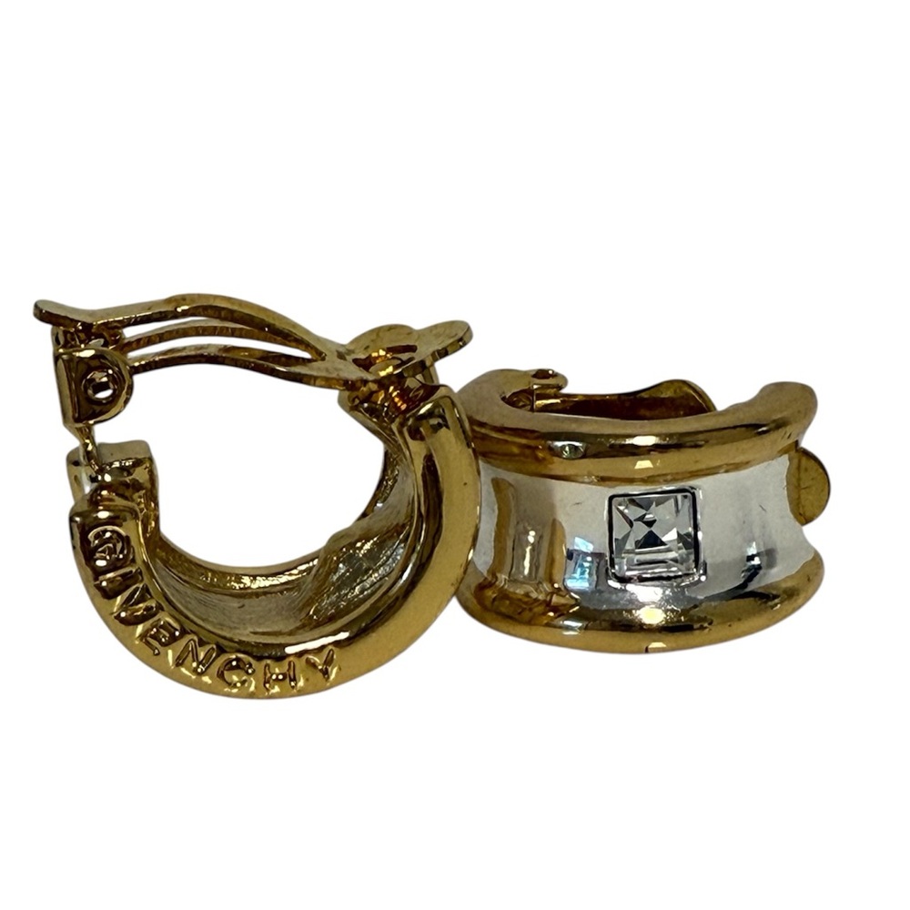 Givenchy Vintage Gold-Tone Clip-On Hoops with Swarovski CZ